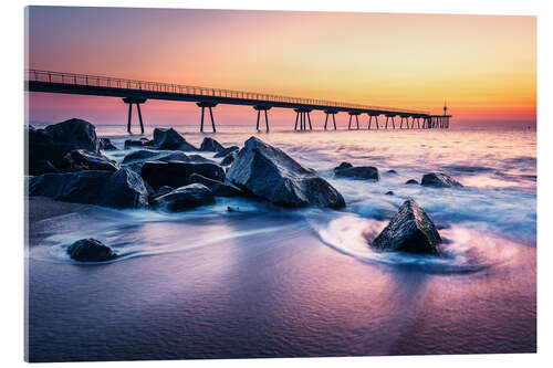 Acrylic print Pier by the sea at sunrise