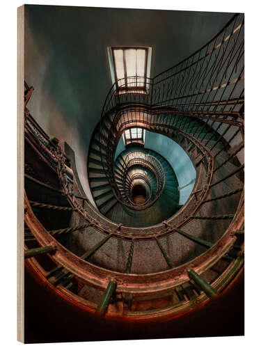 Wood print Blue Spiral Staircase I