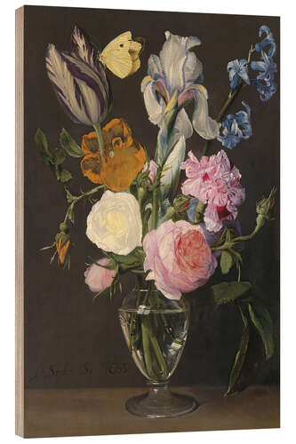 Wood print Roses, tulips, irises and other flowers