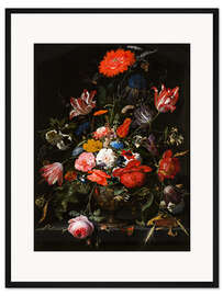 Gerahmter Kunstdruck Blumen in einer Metallvase