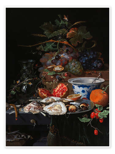 Poster Still life with fruits and oysters