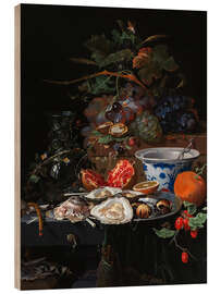 Hout print Still life with fruits and oysters