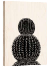 Wood print Black cactus