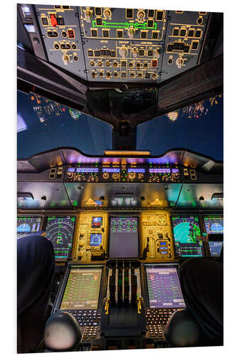 Hartschaumbild Airbus A380 Cockpit bei Nacht