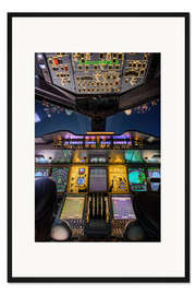Gerahmter Kunstdruck Airbus A380 Cockpit bei Nacht