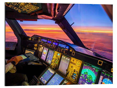 Alubild A380 Cockpit in der Abenddämmerung