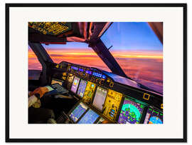 Gerahmter Kunstdruck A380 Cockpit in der Abenddämmerung