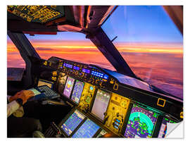 Selvklebende plakat A380 cockpit at dusk