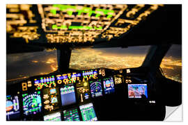 Selvklebende plakat A380 cockpit with a view of Tehran