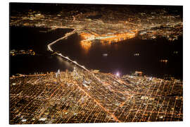 Aluminium print San Francisco &amp; Oakland at night