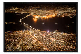 Gerahmter Kunstdruck San Francisco &amp; Oakland bei Nacht
