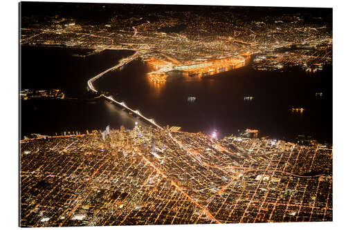 Stampa su plexi-alluminio San Francisco e Oakland di notte