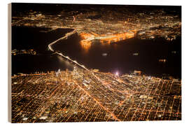 Wood print San Francisco &amp; Oakland at night