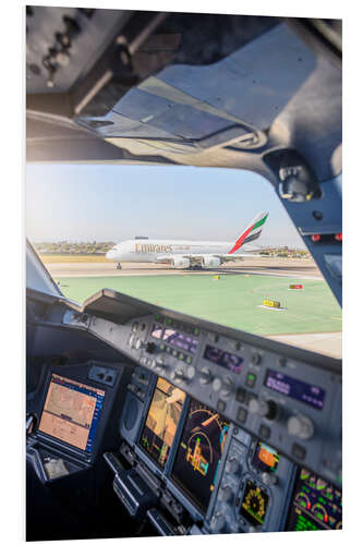 Foam board print Airbus A380 cockpit and A380 on runway