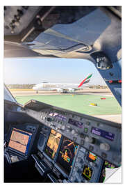 Selvklebende plakat Airbus A380 cockpit and A380 on runway