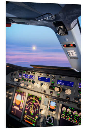 Foam board print Airbus A380 cockpit with rising moon