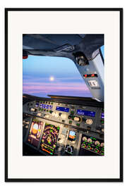 Gerahmter Kunstdruck Airbus A380 Cockpit mit aufgehendem Mond