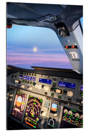 Gallery print Airbus A380 cockpit with rising moon