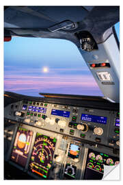 Selvklebende plakat Airbus A380 cockpit with rising moon