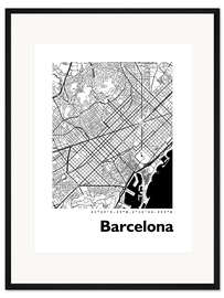 Gerahmter Kunstdruck Karte von Barcelona