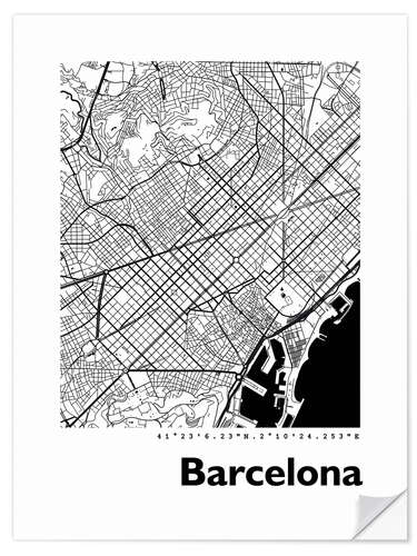 Selvklebende plakat Map of Barcelona