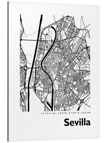 Aluminiumtavla Map of Seville