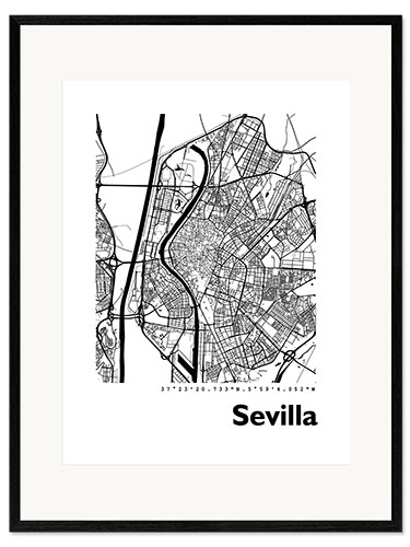 Plakat artystyczny premium w ramie Map of Seville