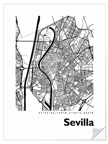 Wandsticker Karte von Sevilla