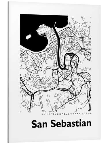 Print på aluminium Map of San Sebastian