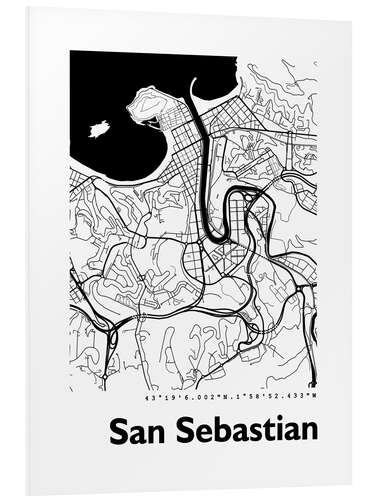 Foam board print Map of San Sebastian