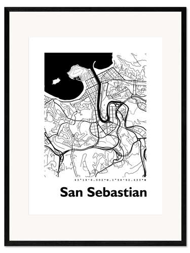 Inramat konsttryck Map of San Sebastian