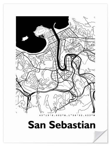 Naklejka na ścianę Map of San Sebastian