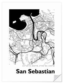 Selvklebende plakat Map of San Sebastian