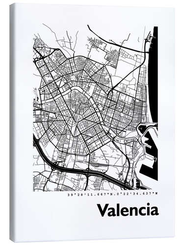 Canvas print Valencia map