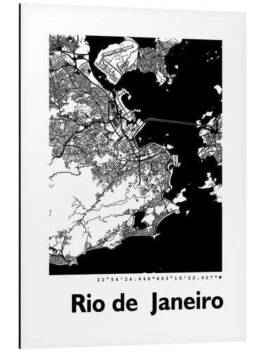 Tableau en aluminium Plan de la ville de Rio de Janeiro