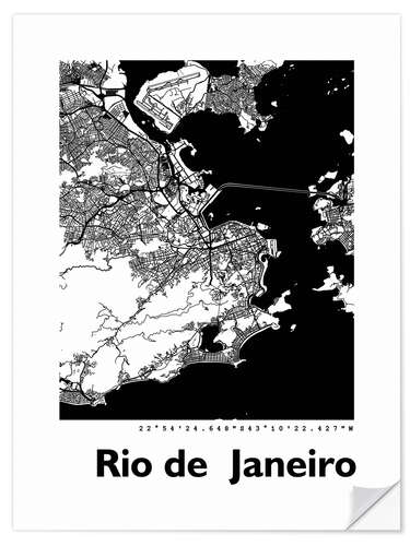 Selvklæbende plakat City map of Rio de Janeiro