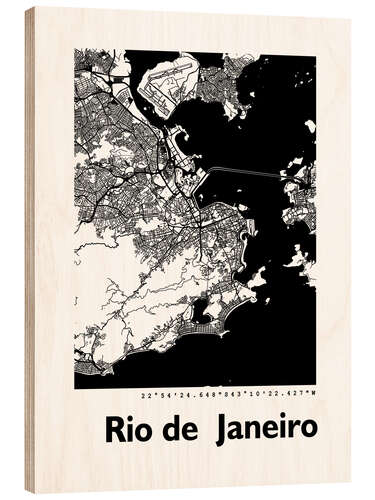 Wood print City map of Rio de Janeiro