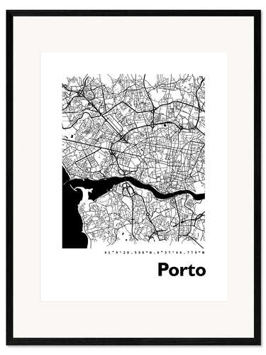 Gerahmter Kunstdruck Stadtplan von Porto