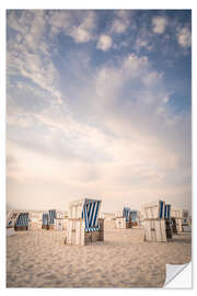 Selvklebende plakat Blue and white - beach chairs and sky on Sylt