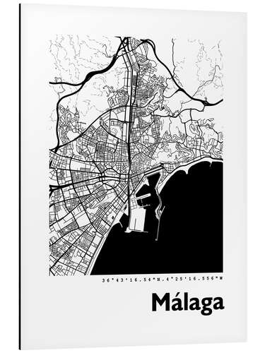 Aluminium print City map of Malaga