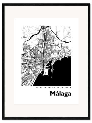 Stampa artistica con cornice Mappa della città di Malaga