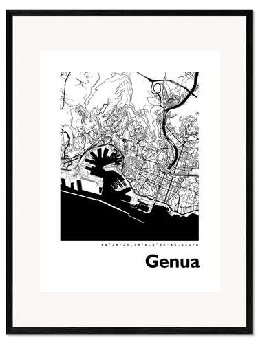 Ingelijste kunstdruk Genoa city map