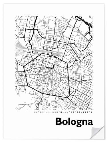 Muursticker Bologna city map