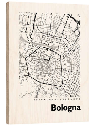 Wood print Bologna city map