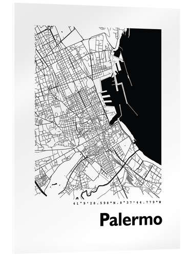 Stampa su vetro acrilico Mappa della città di Palermo