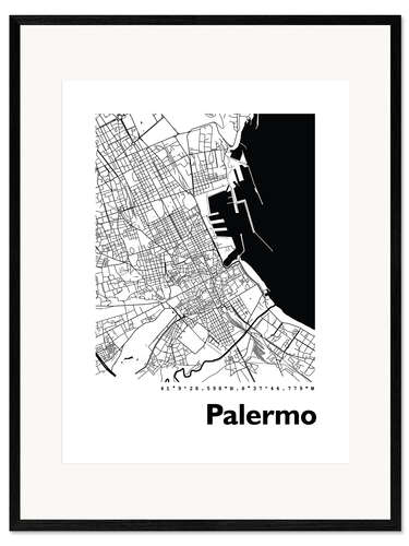 Ingelijste kunstdruk City map of Palermo Sicily