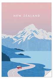 Selvklæbende plakat New Zealand illustration