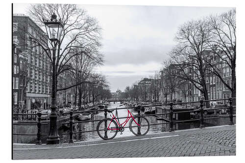 Aluminium print Red Bicycle in Amsterdam