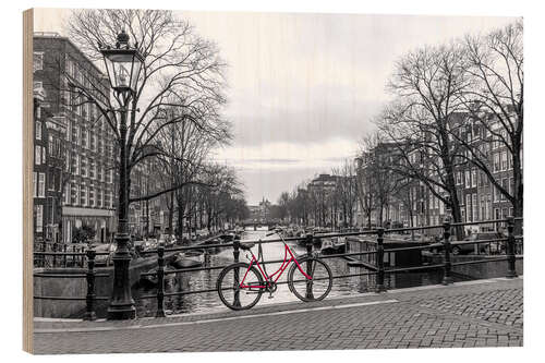 Wood print Red Bicycle in Amsterdam