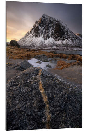 Aluminium print Sunrise on Ballesvika beach, Norway